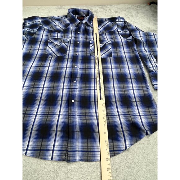 Plains Western Wear Shirt Mens XL Blue Black Pearl Snap Plaid Cowboy Western Y2K - Picture 7 of 10